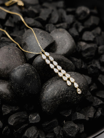 Xρυσό κολιέ Κ14 NL3603.204 με πέτρες σε σχέδιο Δάκρυ